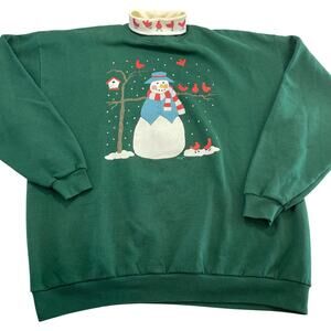Vintage Orvis Snowman Turtleneck Sweatshirt size XXL Birds Holidays USA